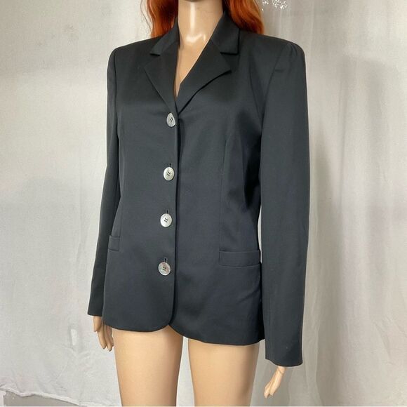 VTG Alan Austin Women's Black 100% Wool Classic Blazer Jacket Italy S - Picture 3 of 15
